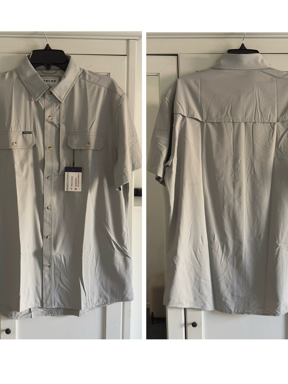 Poncho The Grey Fox Short Sleeve Shirt in Grey Men's Size Large Slim Fit